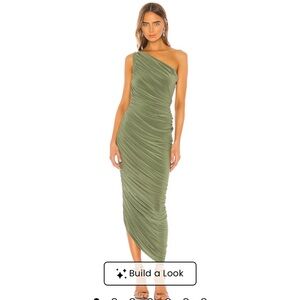 Norma Kamali Olive One-Shoulder Midi Dress
